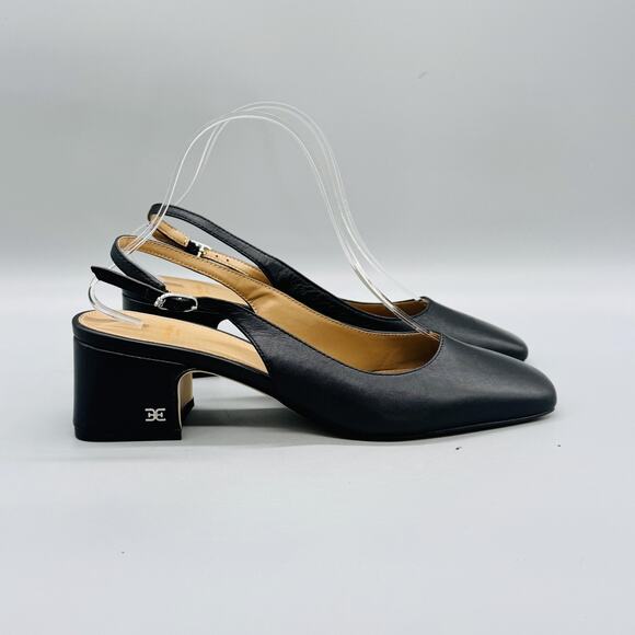 Sam Edelman Shoes - Sam Edelman Shoes Womens 7.5 Black Leather Slingback Block Heel Pumps Dress
